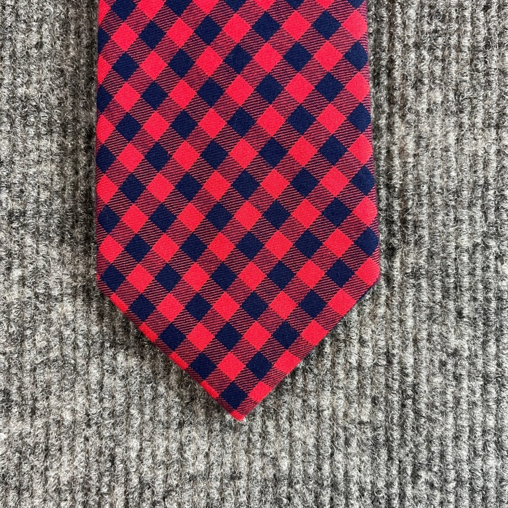 Nautica Mens Red Navy Blue Gingham Check 100% Cotton Necktie 59.5" x 3"